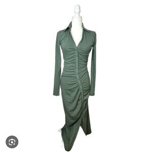 Modern Citizen - Size S - Lua Ruched Button Front Maxi Dress - Moss Green